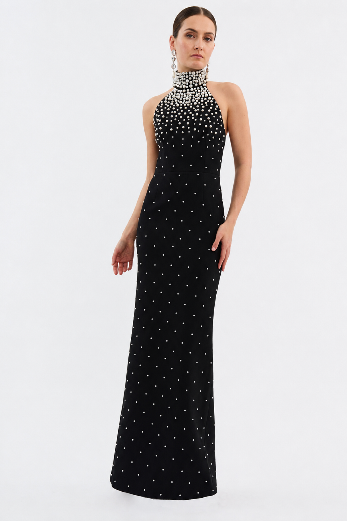 Pearl Embellished Halter Neck Dress