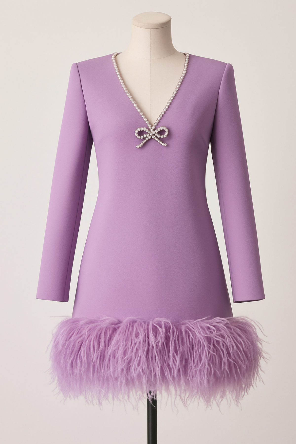 Rhinestone bow embellished feather dress