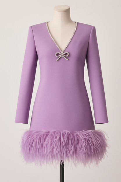Rhinestone bow embellished feather dress