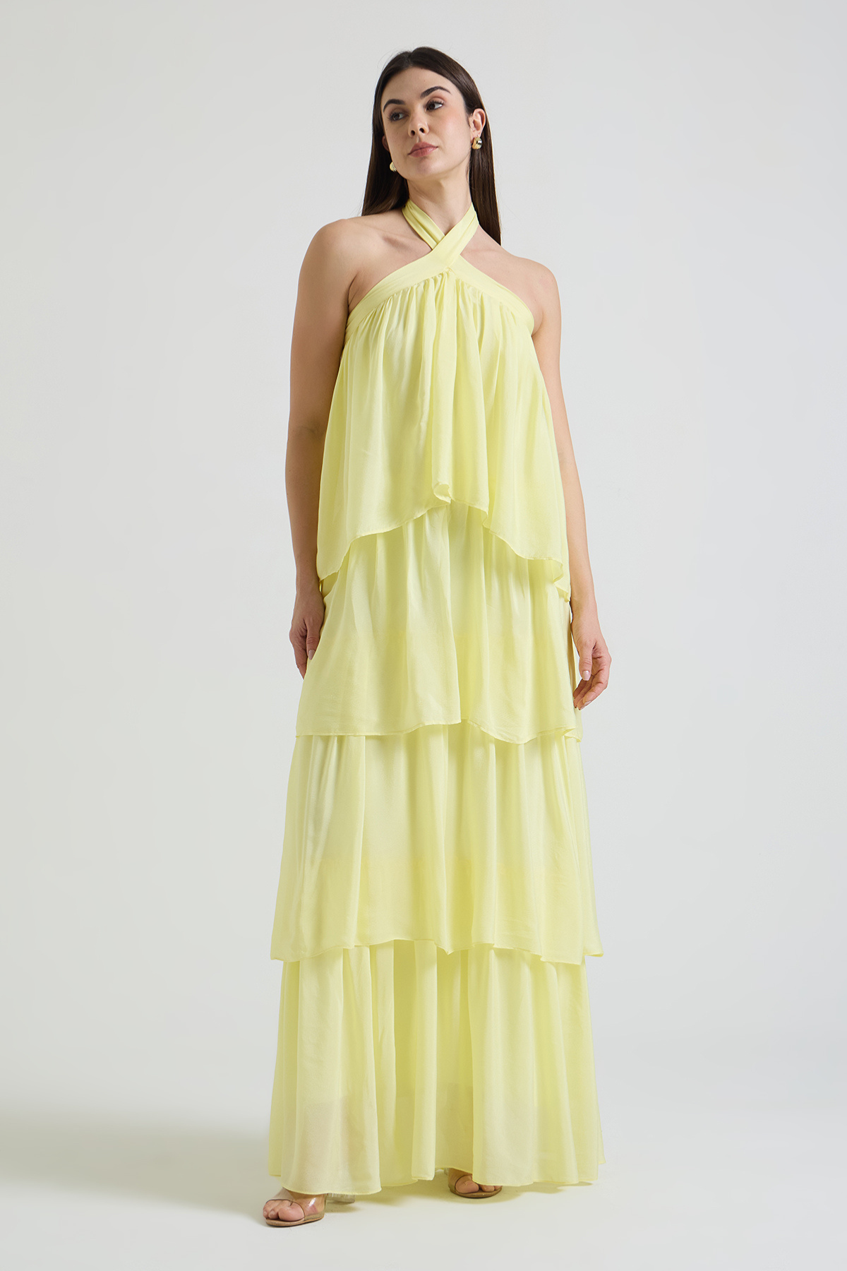 Butter Glow Tiered Halter Maxi Dress