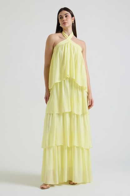 Butter Glow Tiered Halter Maxi Dress