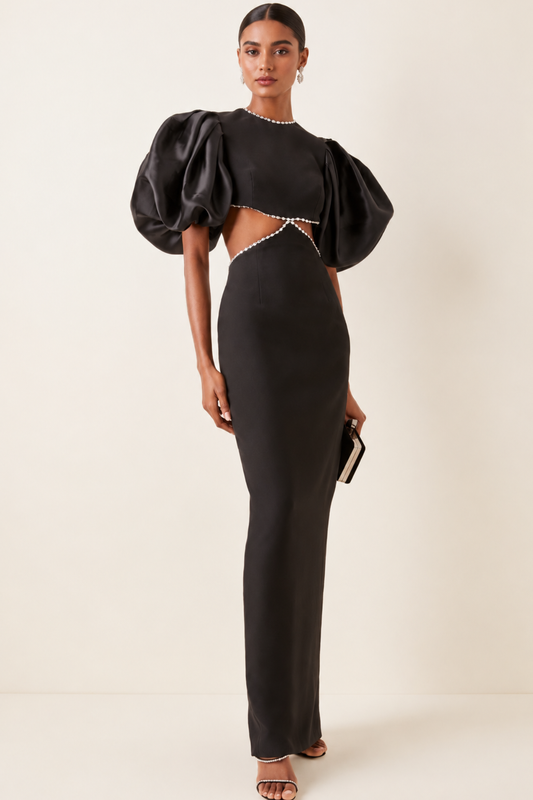 Black Cut-out Embellishment Dress