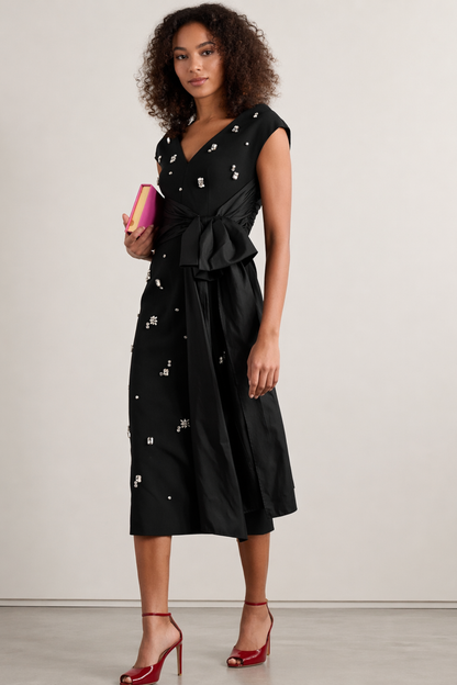 Regal Black Bow Embellished Dress