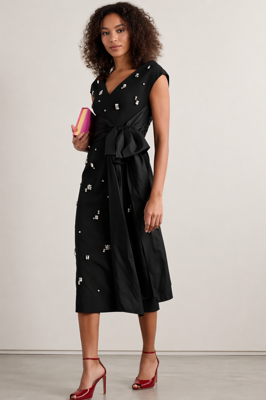 Regal Black Bow Embellished Dress