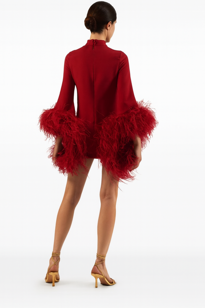 Ruby Luxe Feather Trim Mini Dress