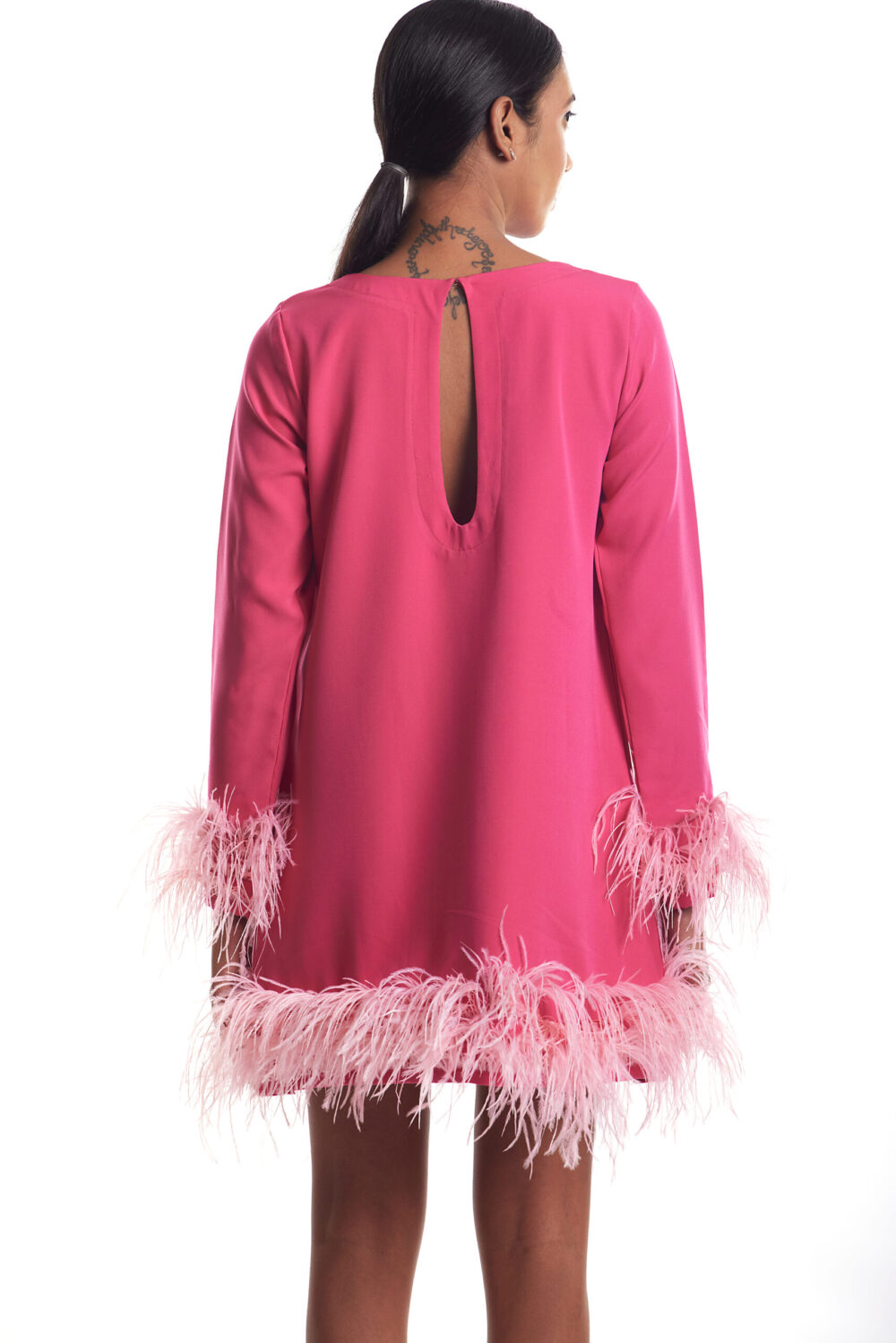 Hot Pink Backless Feather Dress - Image 4