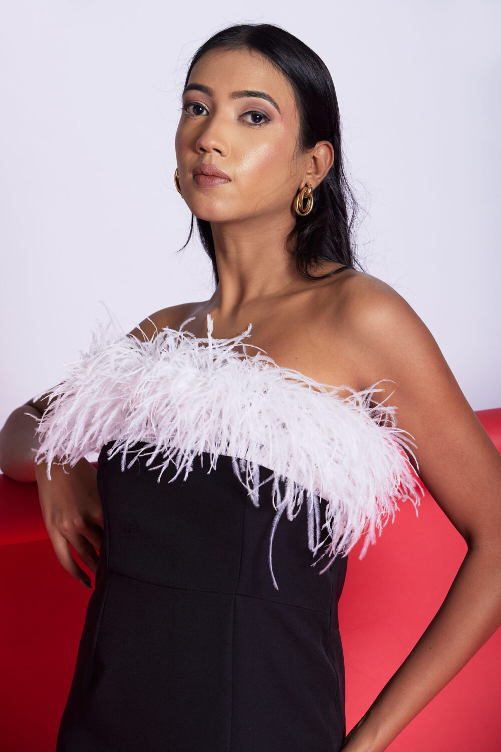 Feather Trim Cocktail Dress - Image 2