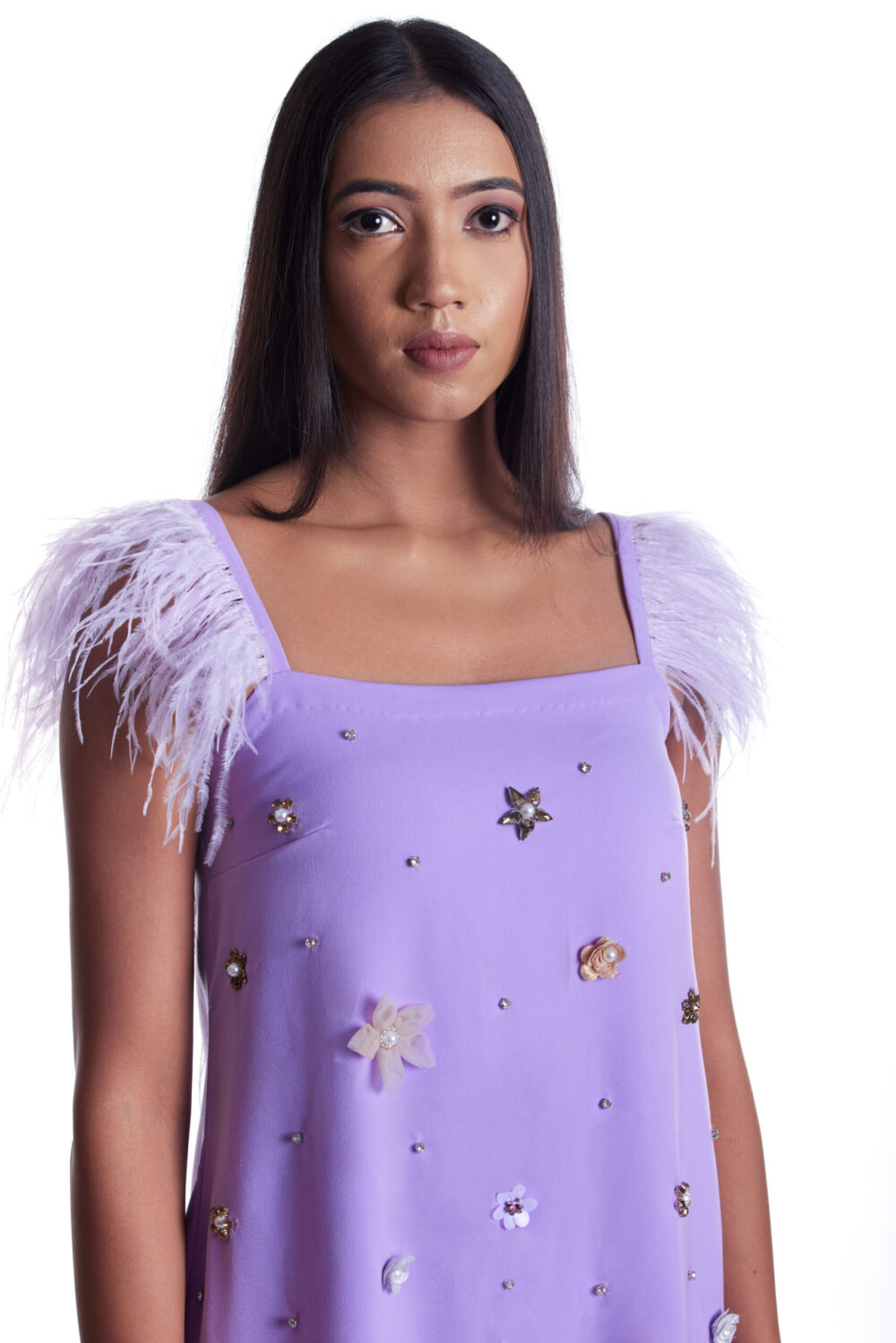 Lilac Feather Embellished Dress - Image 3